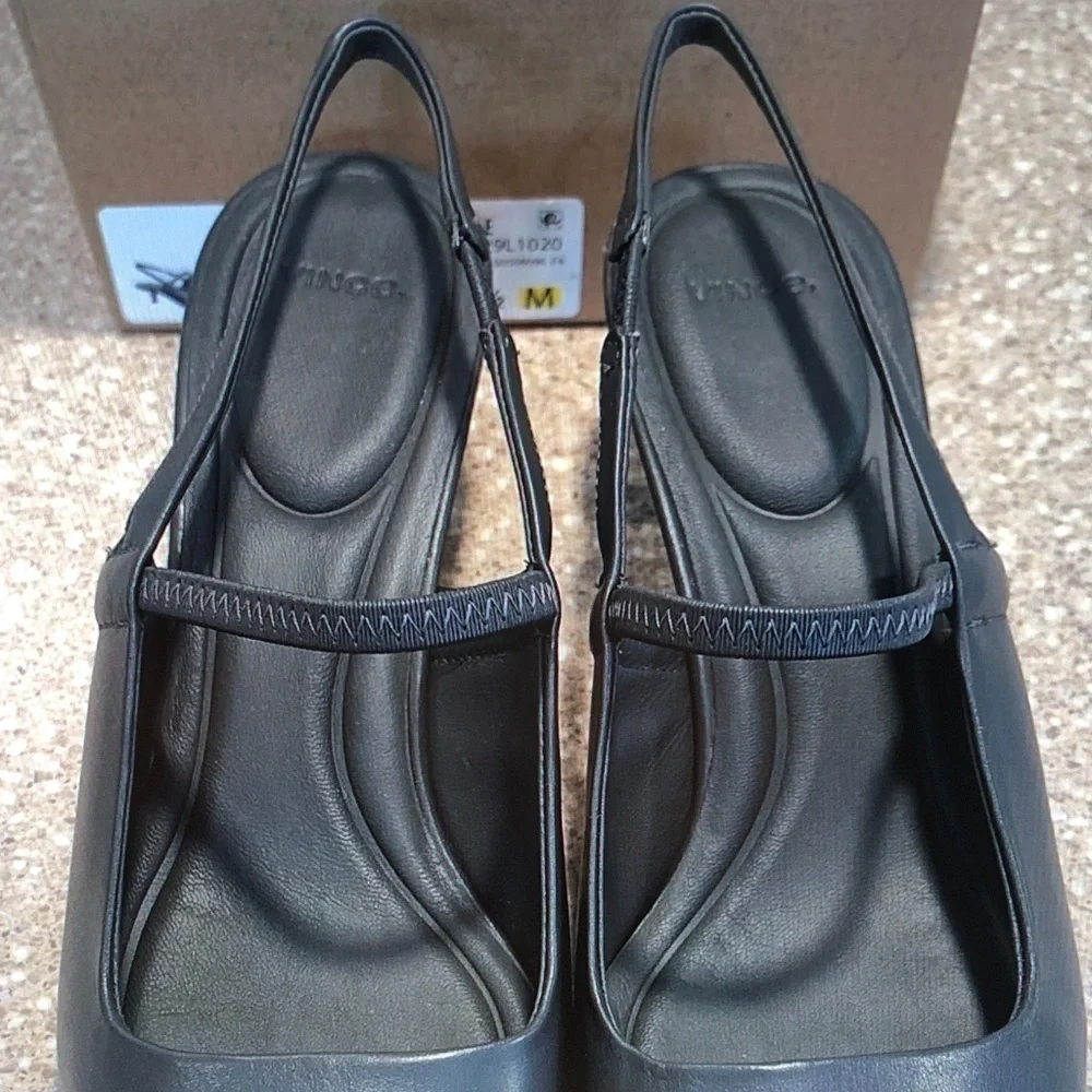 Vince Black Pointed-Toe Slingback Kitten Heels